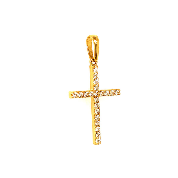 Dije (cruz) con circones en oro amarillo 18kt.