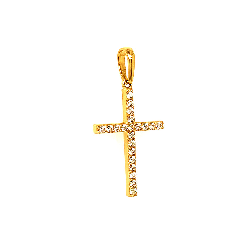 Dije (cruz) con circones en oro amarillo 18kt.