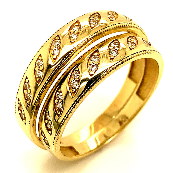 Dúo de bandas con circones en oro amarillo 10kt.