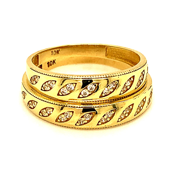 Dúo de bandas con circones en oro amarillo 10kt.