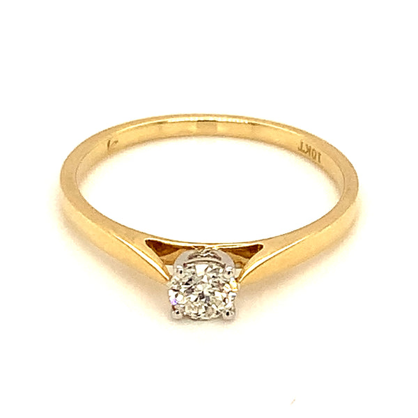 (SOFIA) Anillo solitario con diamante en oro amarillo 10kt.