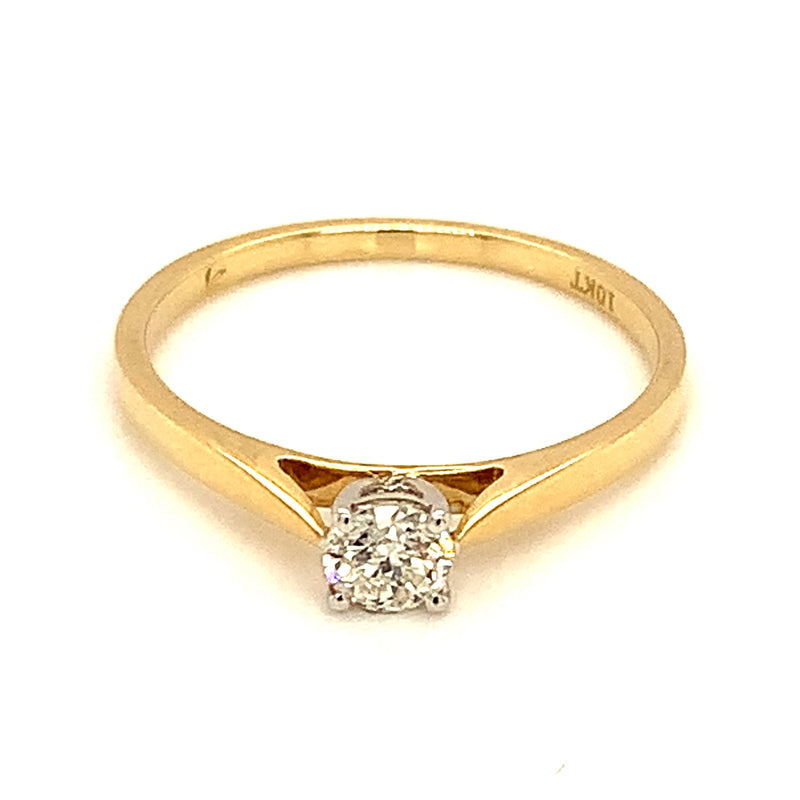 (SOFIA) Anillo solitario con diamante en oro amarillo 10kt.