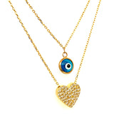 Collar 2 vueltas (ojito y corazón) con circones en oro amarillo 10kt. 42/45cm