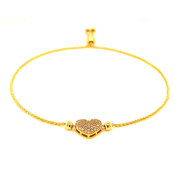 Pulsera corazón con circones (ajustable) en oro amarillo 10kt.