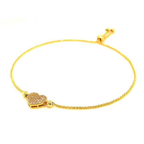 Pulsera corazón con circones (ajustable) en oro amarillo 10kt.