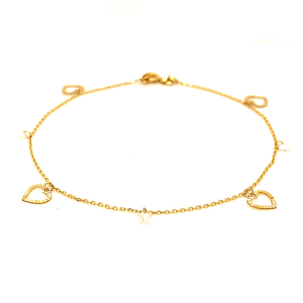Pulsera (corazones) en oro amarillo 10kt. 19cm