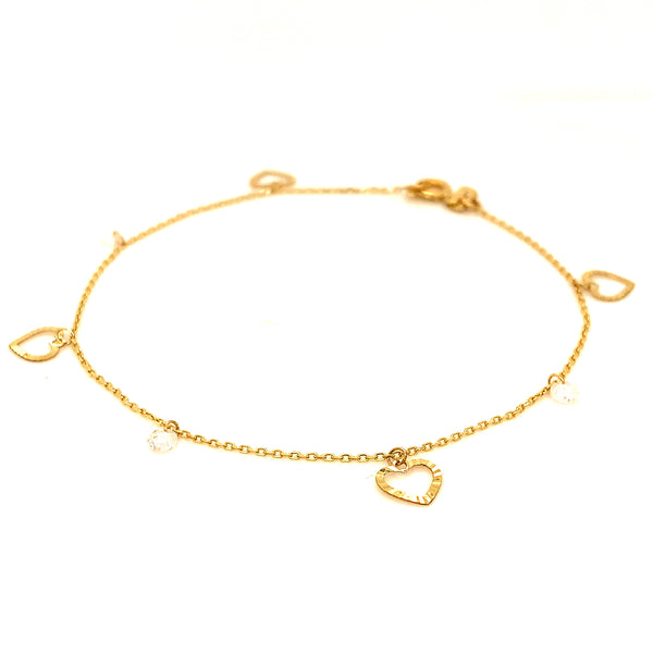 Pulsera (corazones) en oro amarillo 10kt. 19cm