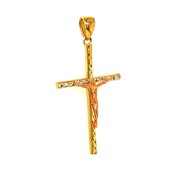Dije (cruz) en oro tres tonos 10kt.
