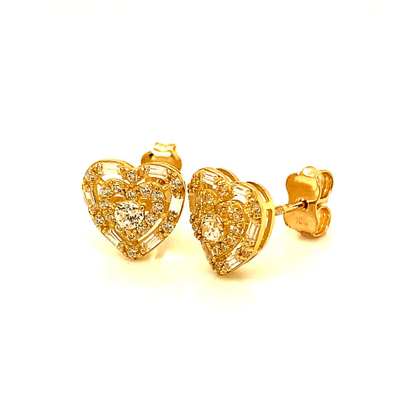 Aretes (corazón) con circones en oro amarillo 10kt.