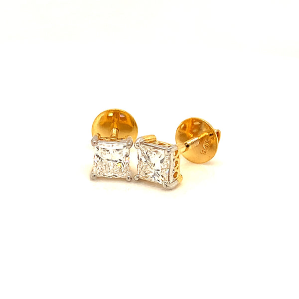 (LD) Aretes con diamantes de laboratorio en oro dos tonos 14kt.