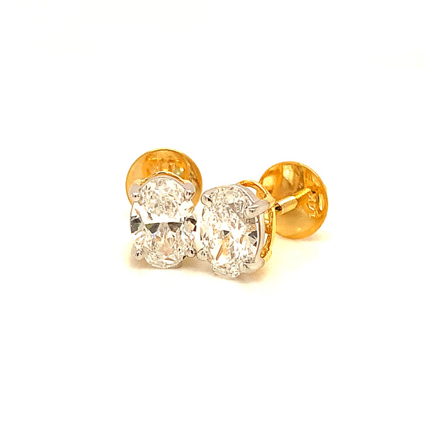 (LD) Aretes con diamantes de laboratorio en oro dos tonos 14kt.