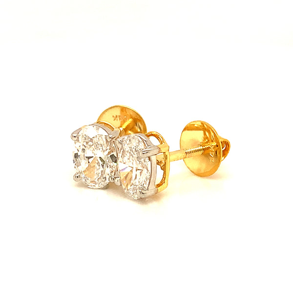 (LD) Aretes con diamantes de laboratorio en oro dos tonos 14kt.