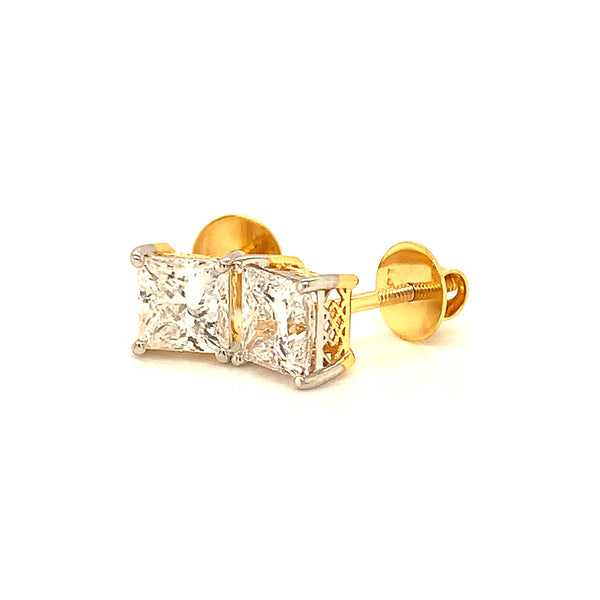 (LD) Aretes con diamantes de laboratorio en oro dos tonos 14kt.