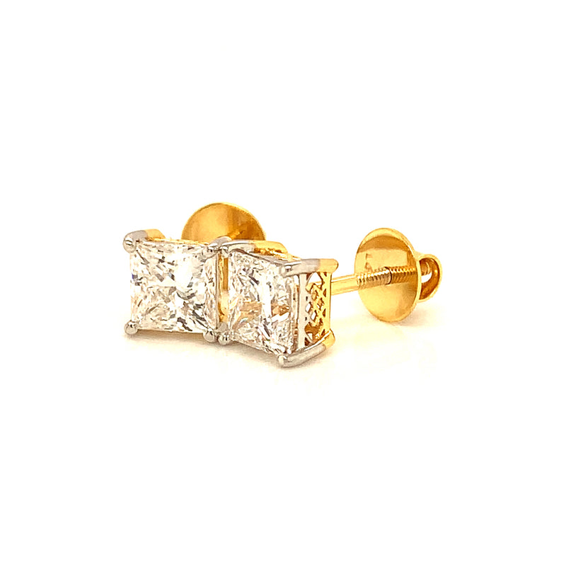 (LD) Aretes con diamantes de laboratorio en oro dos tonos 14kt.