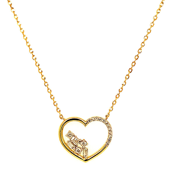 (LD) Collar (corazón) con diamantes de laboratorio en oro amarillo 10kt. 45cm D-0.10Cts.