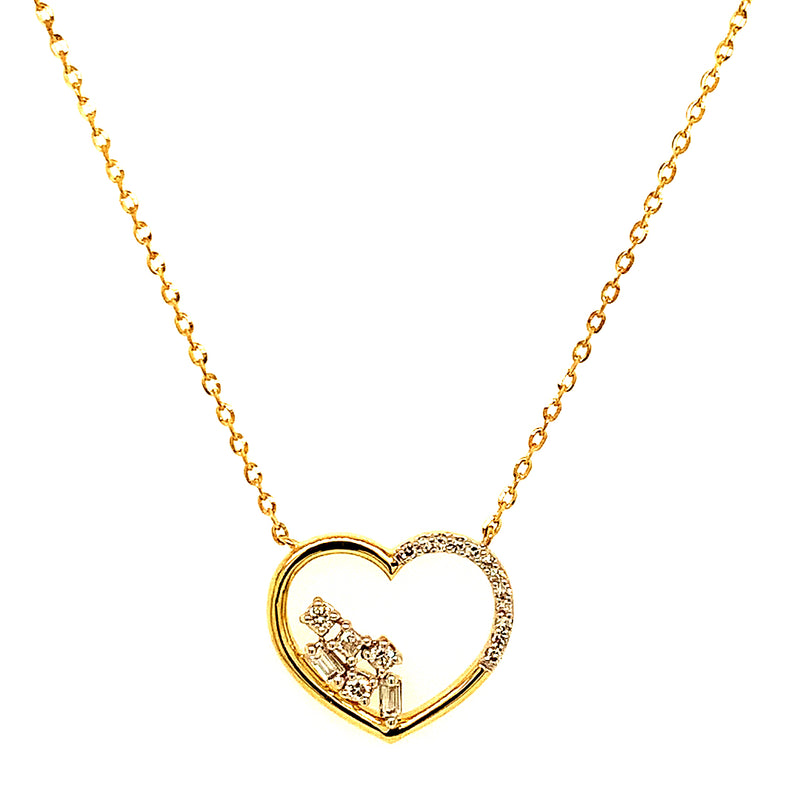 (LD) Collar (corazón) con diamantes de laboratorio en oro amarillo 10kt. 45cm D-0.10Cts.