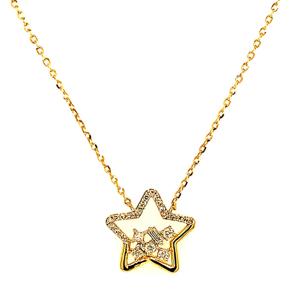 (LD) Collar (estrella) con diamantes de laboratorio en oro blanco 10kt. 45cm D-0.12Cts.