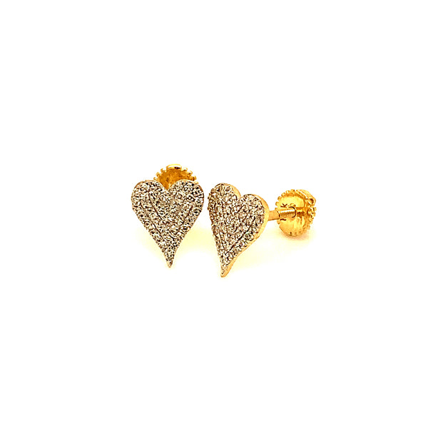 (LD) Aretes (corazón) con diamantes de laboratorio en oro amarillo 10kt. D-0.15Cts.