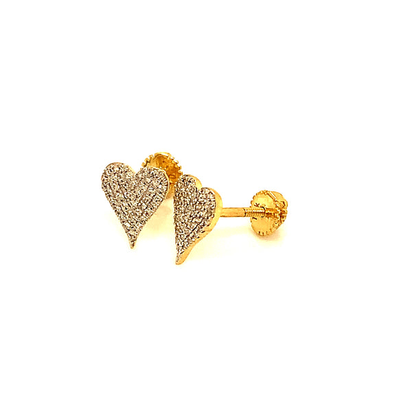 (LD) Aretes (corazón) con diamantes de laboratorio en oro amarillo 10kt. D-0.15Cts.