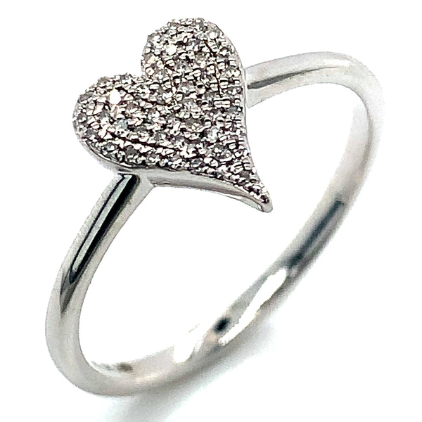 (LD) Anillo (corazón) con diamantes de laboratorio en oro blanco 10kt. D-0.10Cts.