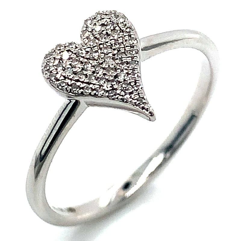 (LD) Anillo (corazón) con diamantes de laboratorio en oro blanco 10kt. D-0.10Cts.