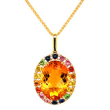 Collar de citrino, zafiros y diamantes en oro amarillo 14kt.