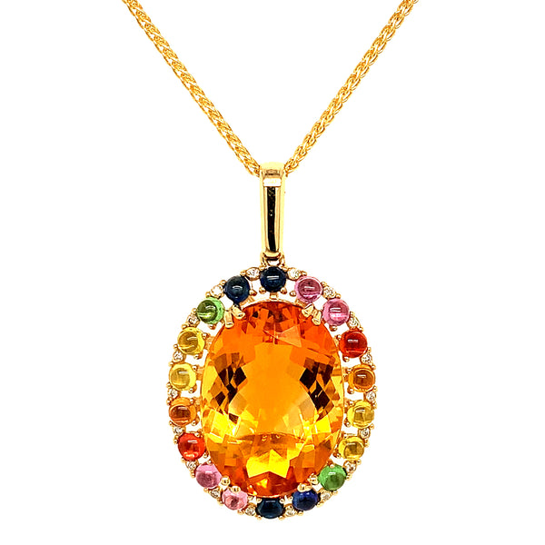 Collar de citrino, zafiros y diamantes en oro amarillo 14kt.
