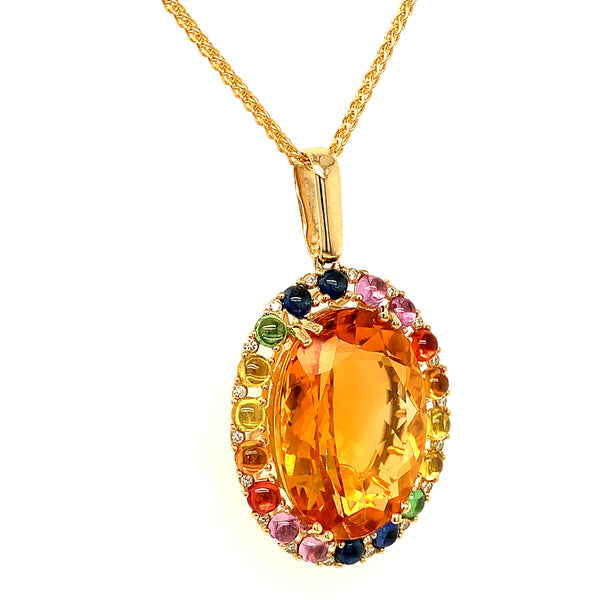 Collar de citrino, zafiros y diamantes en oro amarillo 14kt.