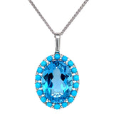 Collar de topacio azul, turquesas y diamantes en oro blanco 14kt.