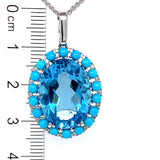 Collar de topacio azul, turquesas y diamantes en oro blanco 14kt.