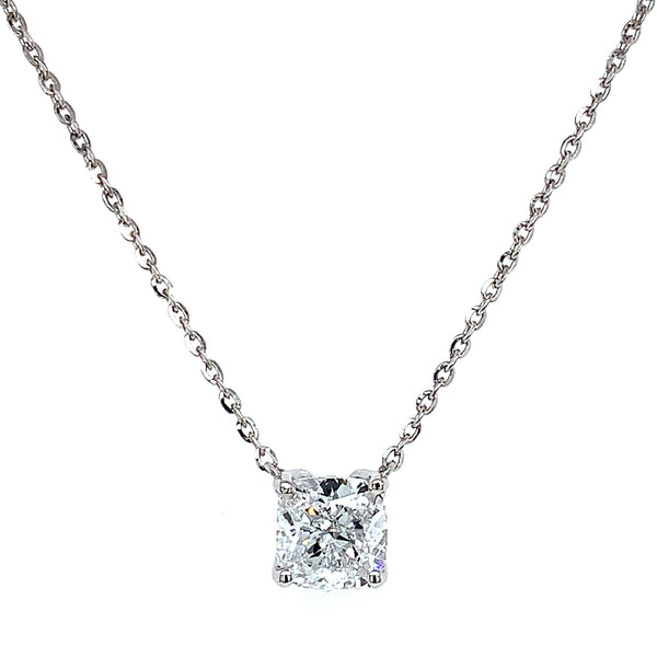(LD) Collar (Cojín) con diamante de laboratorio en oro blanco 14kt. 43CM D-2.00Cts.