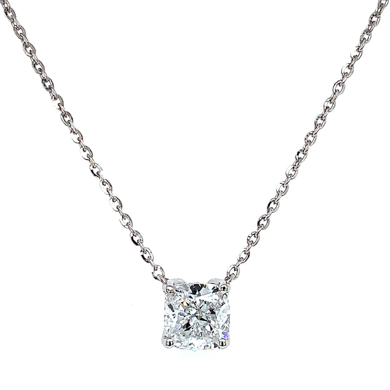(LD) Collar (Cojín) con diamante de laboratorio en oro blanco 14kt. 43CM D-2.00Cts.
