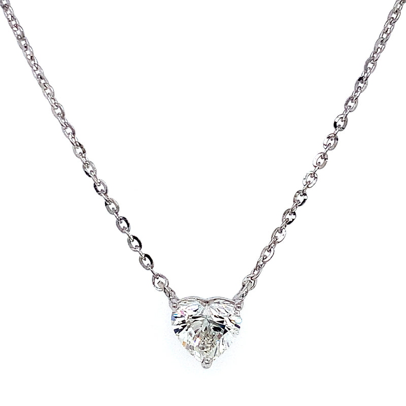 (LD) Collar (corazón) con diamante de laboratorio en oro blanco 14kt. 43CM D-1.00Cts.