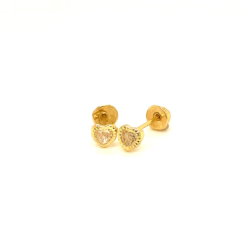 Aretes para bebés (corazón) con circones en oro amarillo 10kt.