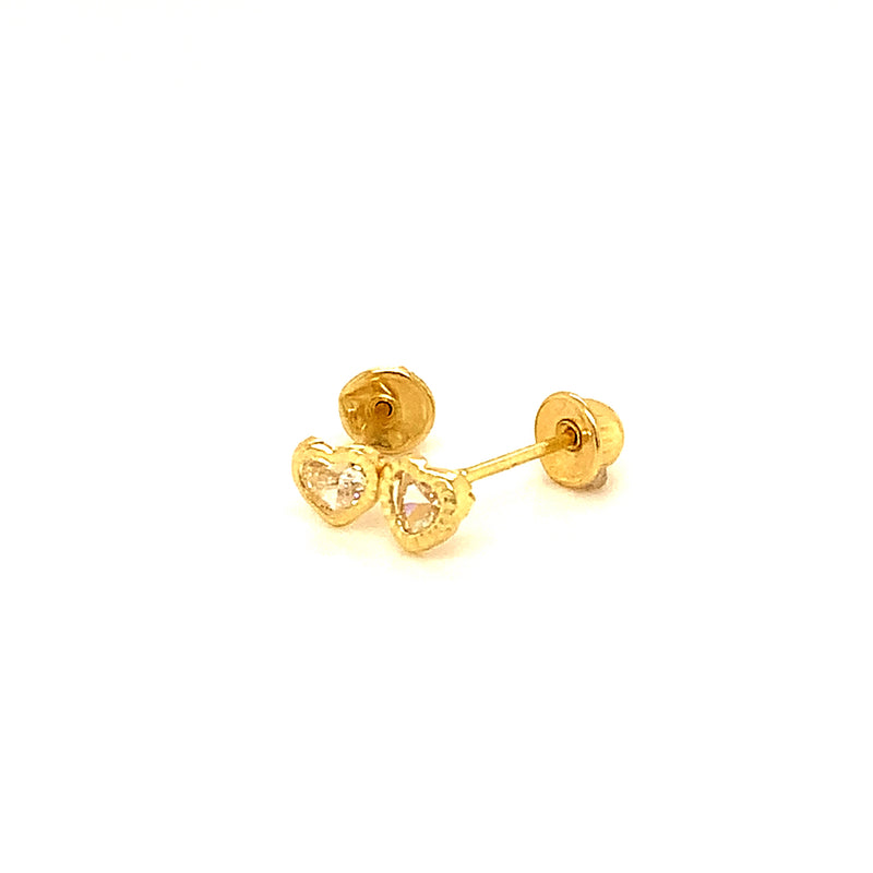 Aretes para bebés (corazón) con circones en oro amarillo 10kt.