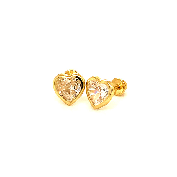 Aretes para bebés (corazón) con circones en oro amarillo 10kt.