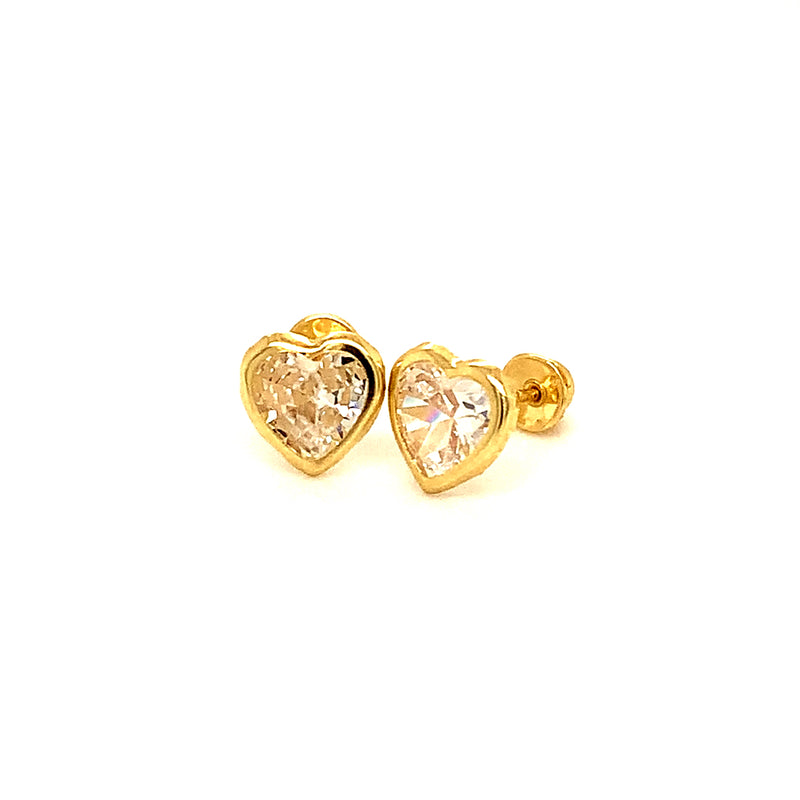 Aretes para bebés (corazón) con circones en oro amarillo 10kt.