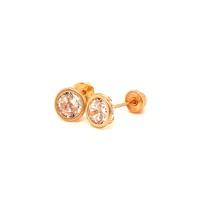 Aretes para bebés con circones en oro amarillo 10kt.