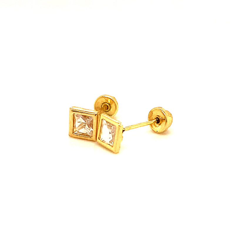 Aretes para bebés con circones en oro amarillo 10kt.