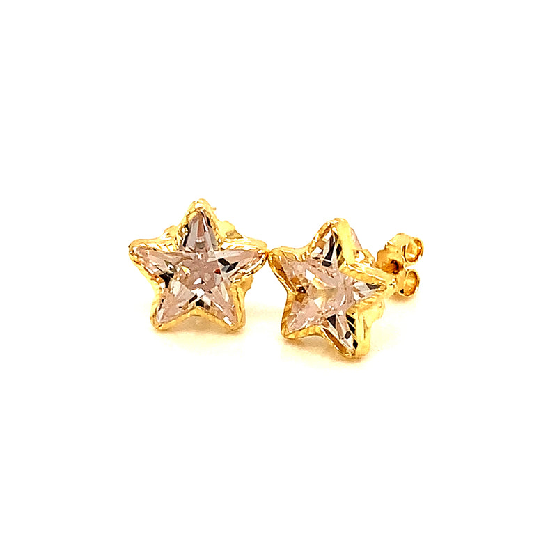 Aretes (estrellas) con circones en oro amarillo 10kt.