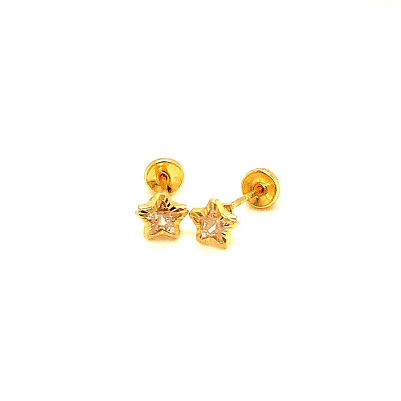 Aretes para bebés (estrellas) con circones en oro amarillo 10kt.
