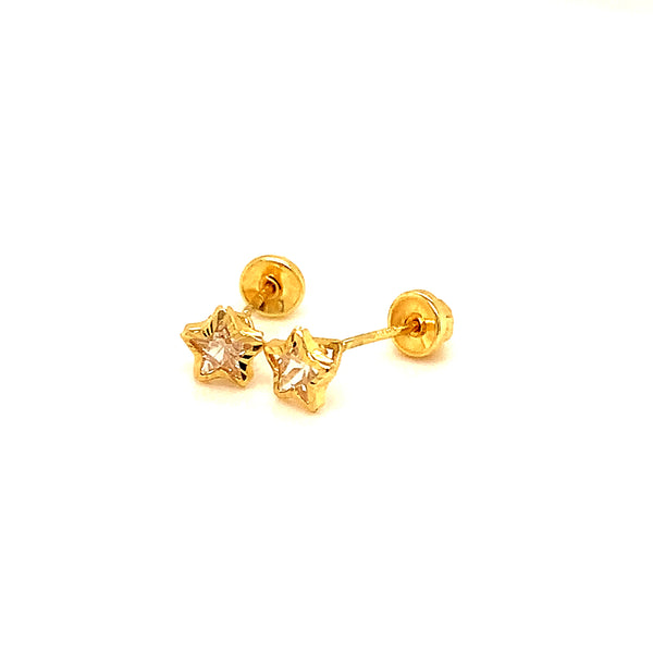 Aretes para bebés (estrellas) con circones en oro amarillo 10kt.