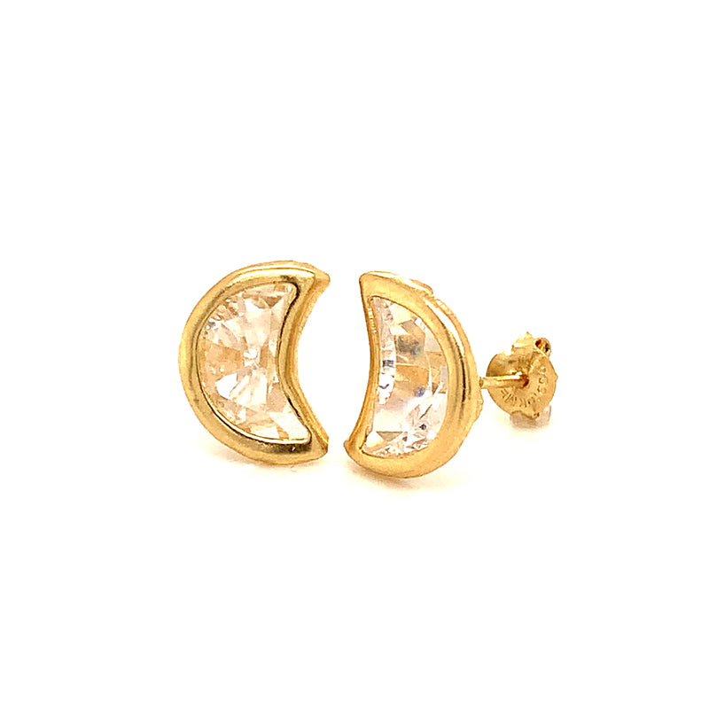 Aretes (luna) con circones en oro amarillo 10kt.