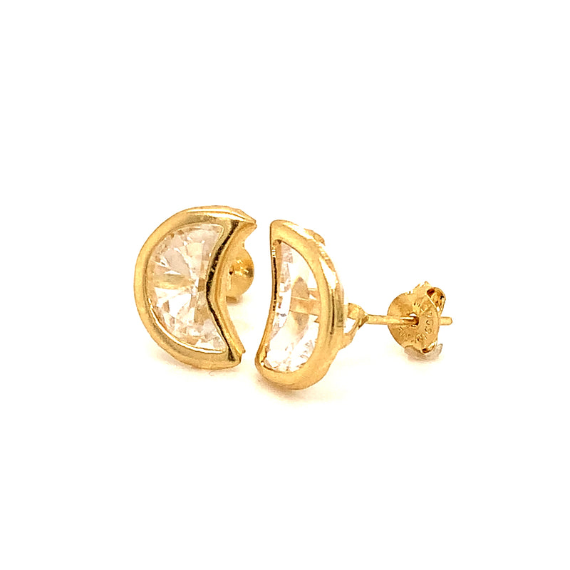 Aretes (luna) con circones en oro amarillo 10kt.