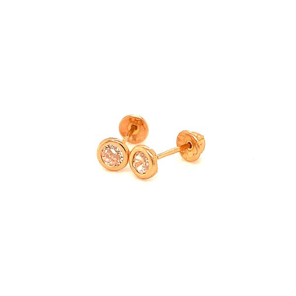 Aretes para bebés con circones en oro amarillo 10kt.