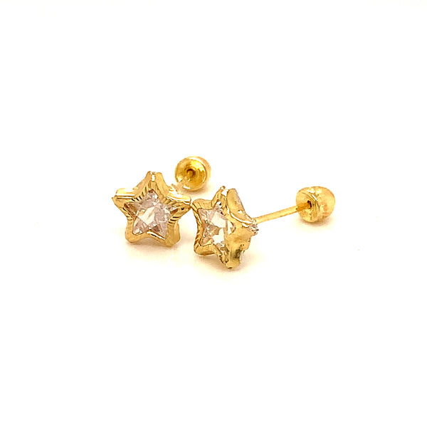 Aretes para bebés (estrellas) con circones en oro amarillo 10kt.