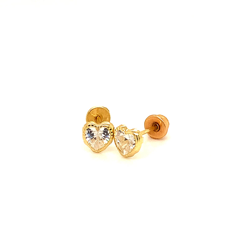 Aretes para bebés (corazón) con circones en oro amarillo 10kt.
