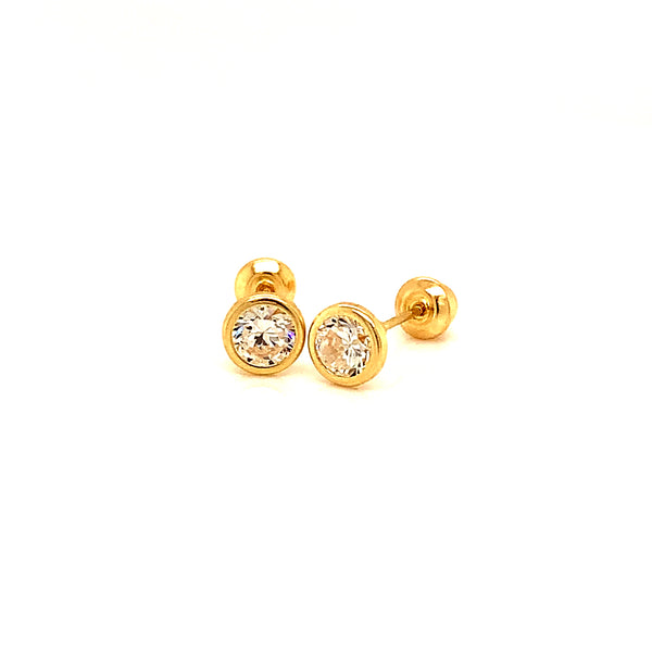 Aretes para bebés con circones en oro amarillo 10kt.