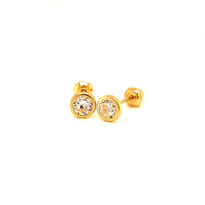 Aretes para bebés con circones en oro amarillo 10kt.