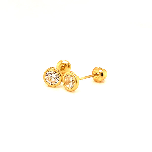 Aretes para bebés con circones en oro amarillo 10kt.